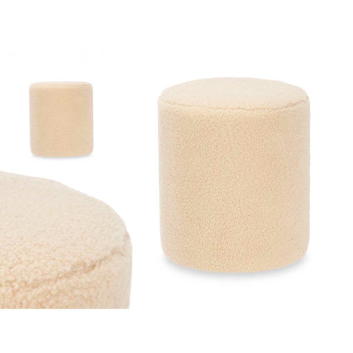 Pouffe Gift Decor Beige Cloth MDF Wood-2