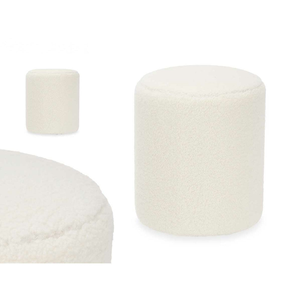 Pouffe Gift Decor White Cloth MDF Wood-2