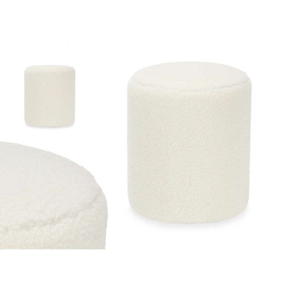 Pouffe Gift Decor White Cloth MDF Wood-2