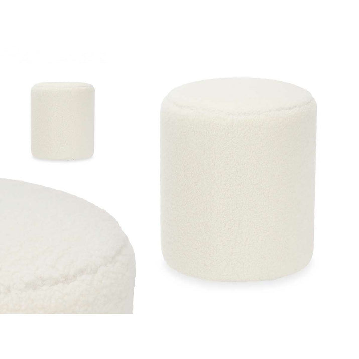 Pouffe Gift Decor White Cloth MDF Wood-2